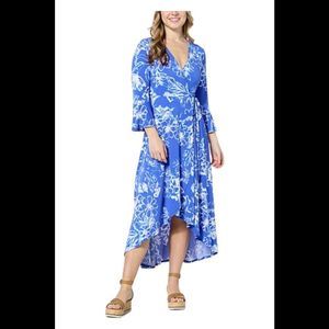 Colleen Lopez Wrap-Style Printed Hi-Low Dress Blue - Regular